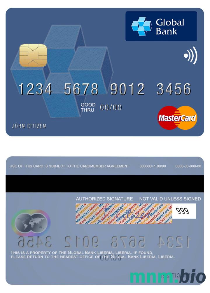 Liberia Global Bank Liberia przykład karty mastercard w formacie PSD